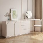 Arem off-white modern makeup table, retractable dressing table, beauty salon with drawers01