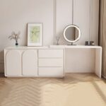Arem off-white modern makeup table, retractable dressing table, beauty salon with drawers02