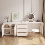 Arem off-white modern makeup table, retractable dressing table, beauty salon with drawers03