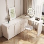 Arem off-white modern makeup table, retractable dressing table, beauty salon with drawers04