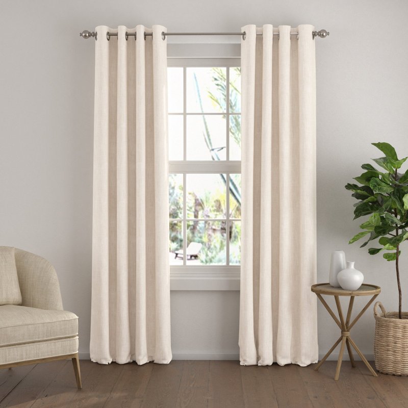 Blackout Textured Linen-Blend Grommet Curtain2