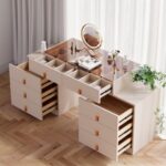 Chanor Modern Retractable Champagne Dressing Table with Jewelry Storage01