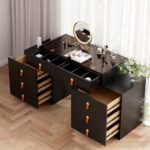 Chanor Modern Retractable Champagne Dressing Table with Jewelry Storage02