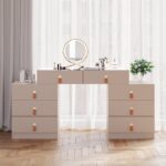 Chanor Modern Retractable Champagne Dressing Table with Jewelry Storage03