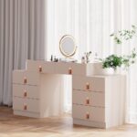 Chanor Modern Retractable Champagne Dressing Table with Jewelry Storage05
