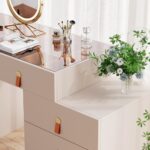 Chanor Modern Retractable Champagne Dressing Table with Jewelry Storage06