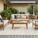 Cream Geometric Outdoor Rug & Carpets