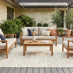 Cream Geometric Outdoor Rug & Carpets