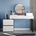 Glossy black and white extendable makeup vanity with mirror and side cabinet01 (1)