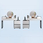 Glossy black and white extendable makeup vanity with mirror and side cabinet04 (1)