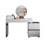 Glossy black and white extendable makeup vanity with mirror and side cabinet06 (1)