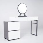 Glossy black and white extendable makeup vanity with mirror and side cabinet11 (1)