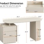 Home Office White Desk with Drawers and Storage Shelves, Cream White02