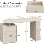 Home Office White Desk with Drawers and Storage Shelves, Cream White03