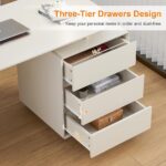 Home Office White Desk with Drawers and Storage Shelves, Cream White04