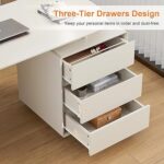 Home Office White Desk with Drawers and Storage Shelves, Cream White05