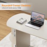 Home Office White Desk with Drawers and Storage Shelves, Cream White06