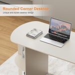 Home Office White Desk with Drawers and Storage Shelves, Cream White07