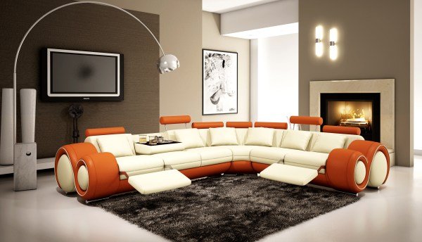 L Shaped Design Recliner Leather Sectional Sofa2