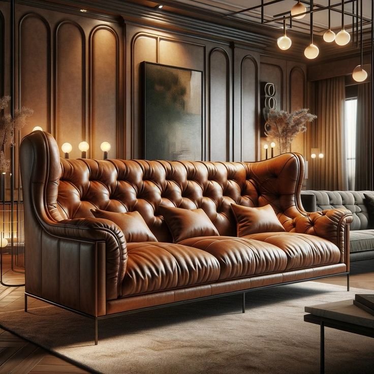 Leather Sofa with Tufted Back