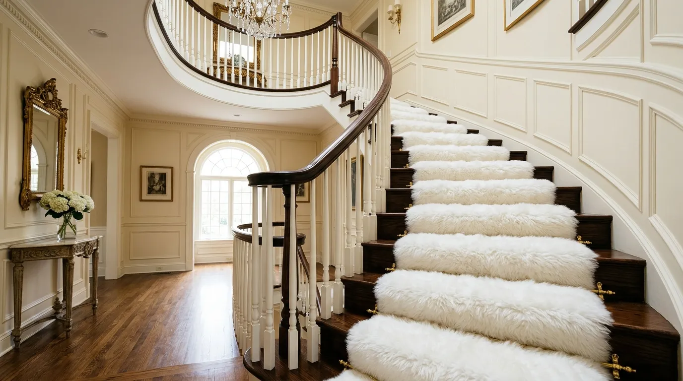 Luxury White Fur Stair Runner Carpet