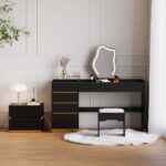 Modern black vanity set with lighted mirror, charging station and jewelry storage05