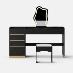 Modern black vanity set with lighted mirror, charging station and jewelry storage06