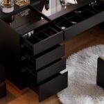 Modern black vanity set with lighted mirror, charging station and jewelry storage10