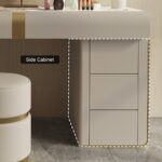Modern grey vanity set with side cabinet, dressing table with mirror and stool08