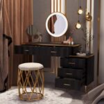 Modern white extendable makeup vanity with 5 drawers and dressing table2