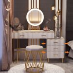 Modern white extendable makeup vanity with 5 drawers and dressing table5