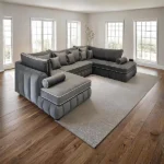 Oyster large U Shape Sofa Open Ended Velvet Fabric Chaise2