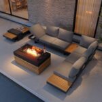 Propane Gas Fire Pit Table With Glass & Modern L Shape Outdoor Sectional Sofa Set1