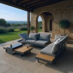 Propane Gas Fire Pit Table With Glass & Modern L Shape Outdoor Sectional Sofa Set2