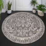 Round Circle Faded Distressed Grey Oriental Rug3
