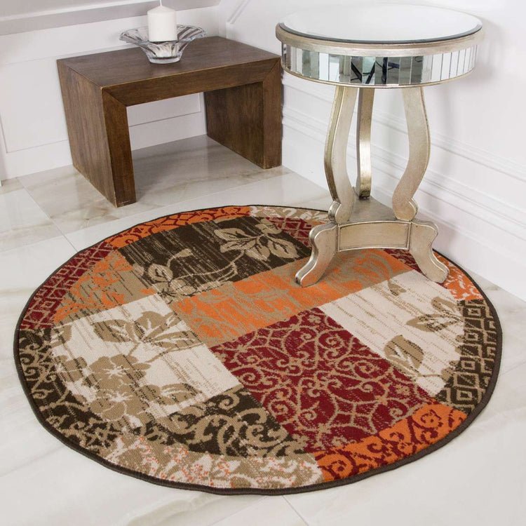 Round Circle Patchwork Terracotta Rug2