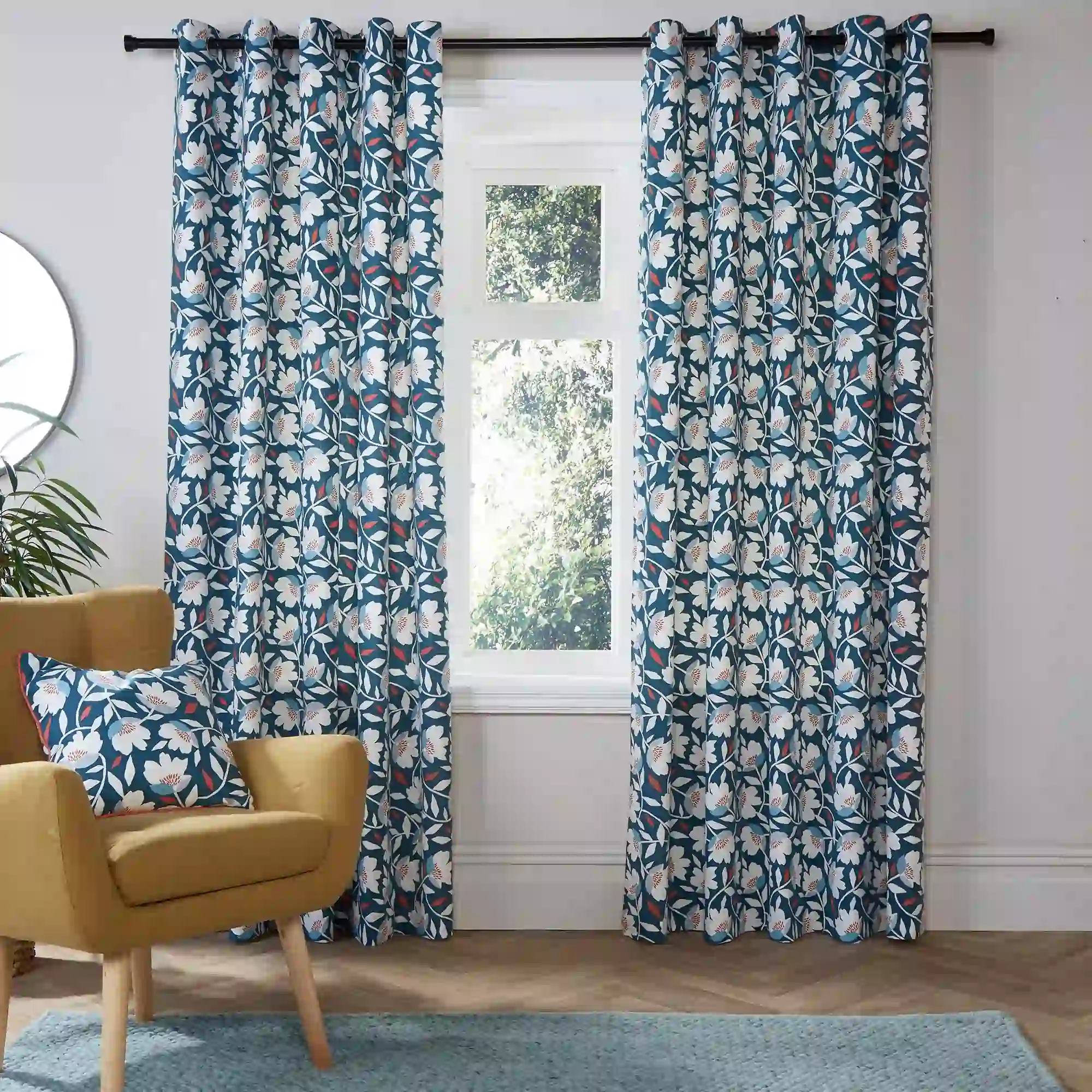 Floral Design Eyelet Curtains Dubai
