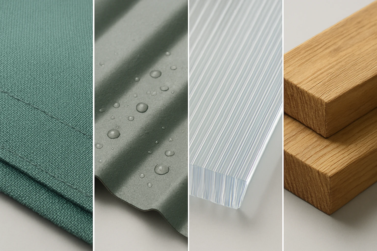 Canopy roofing material samples close up