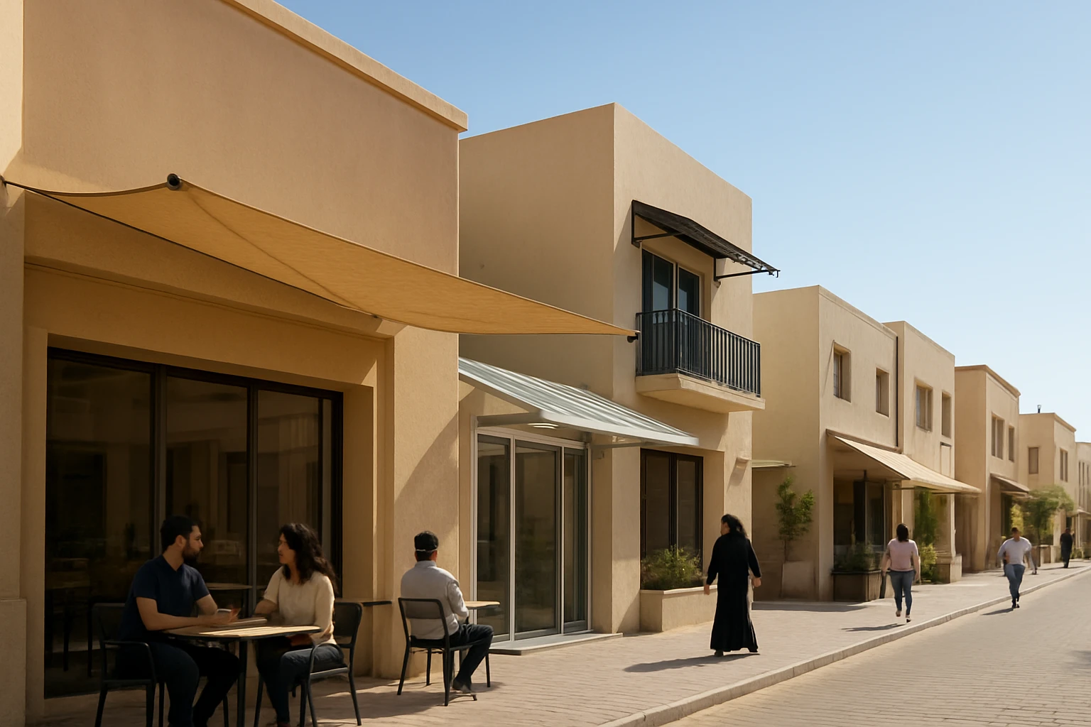 Canopy roofing styles along urban street
