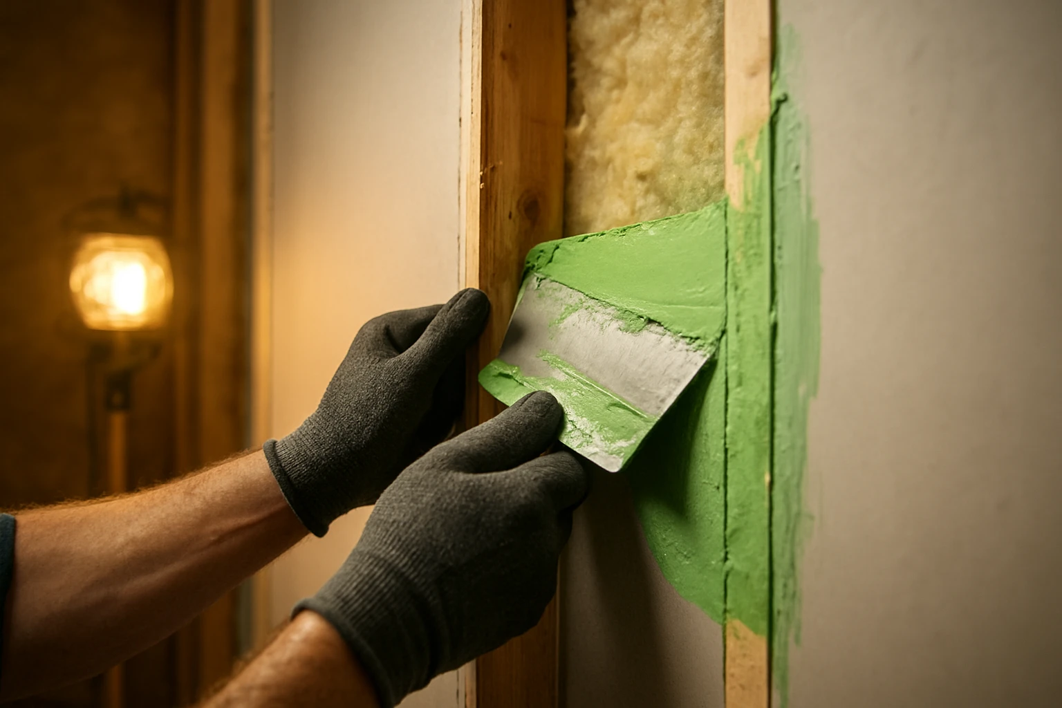 Damping compound between drywall layers