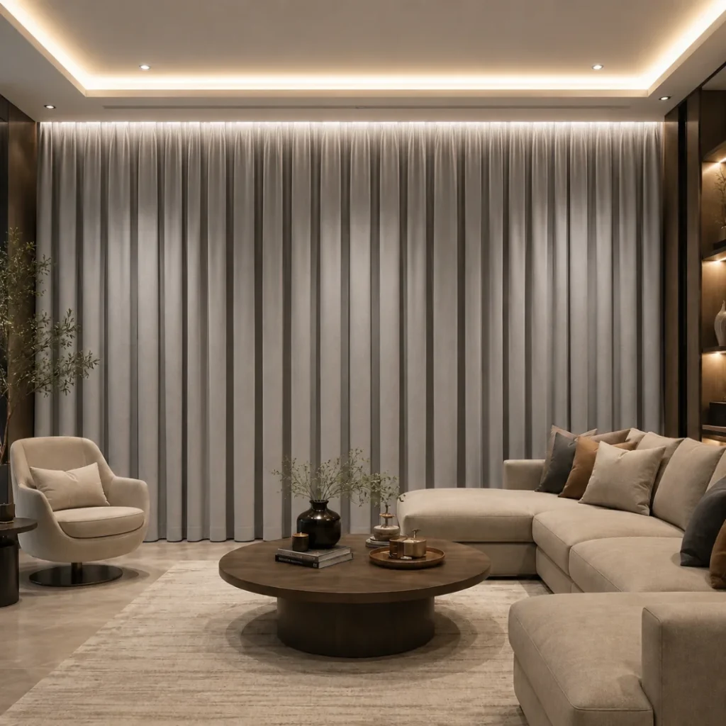 elegent soundproof curtain in living room dubai marina