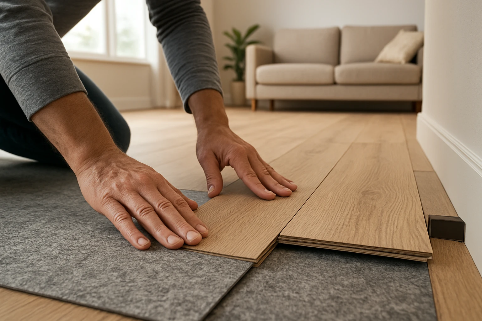 Installing acoustic underlay under laminate floor