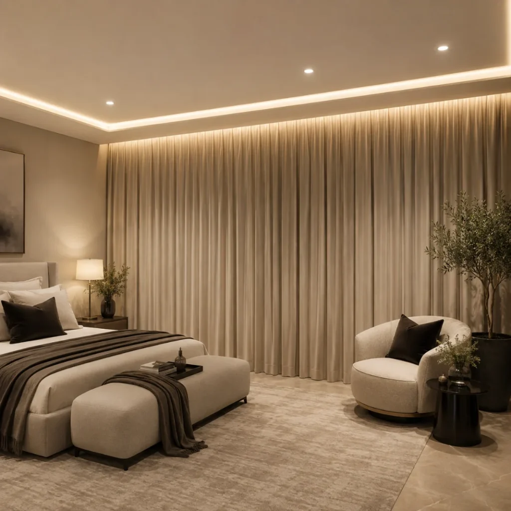 modern soundproof curtain in bedroom