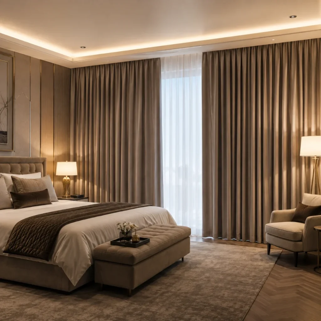 modern soundproof curtains in hotel room dubai