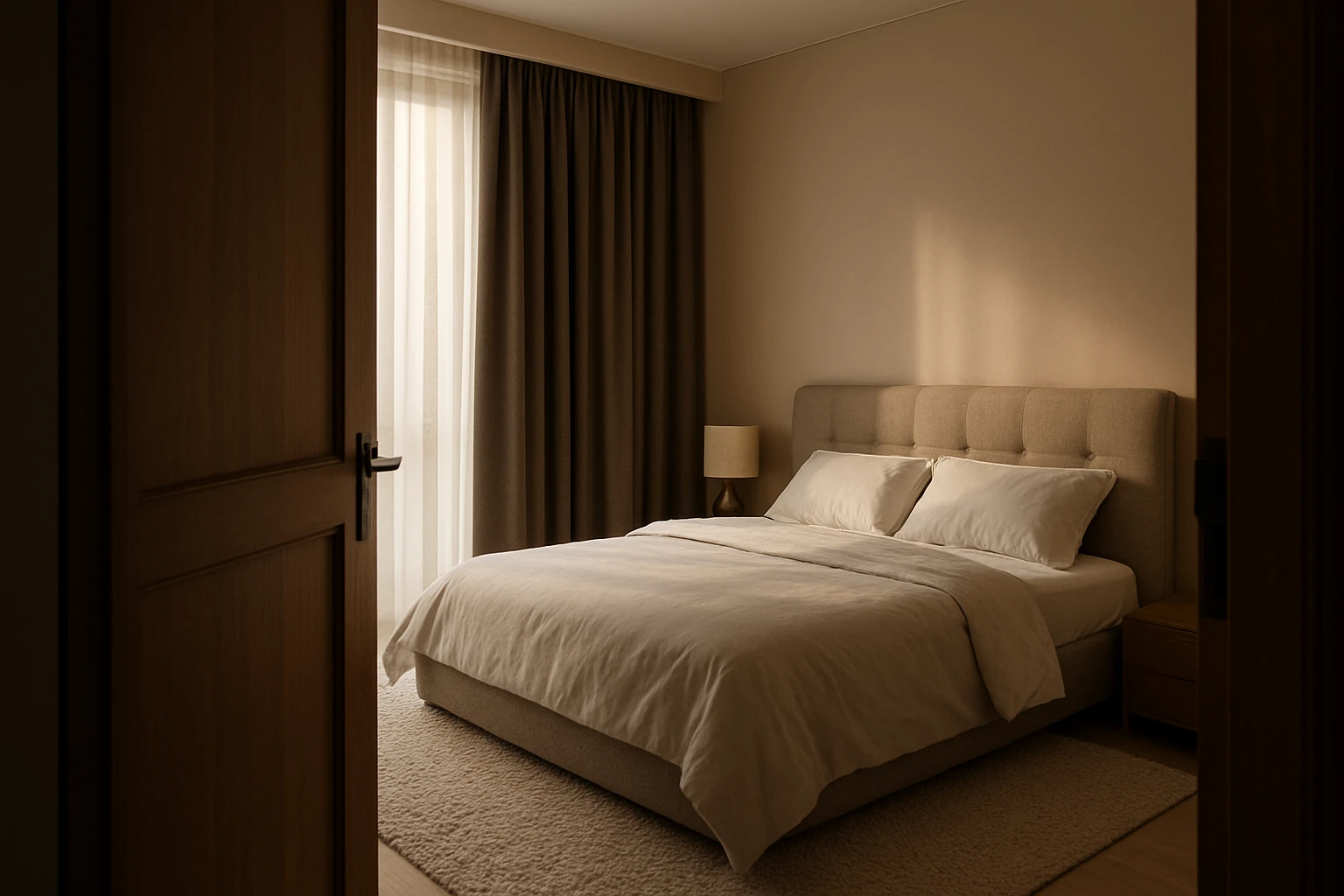 Soundproof bedroom with heavy curtain