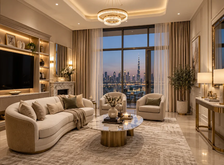 Blackout Curtain With Sheer Curtains Installed in Dubai Apartment