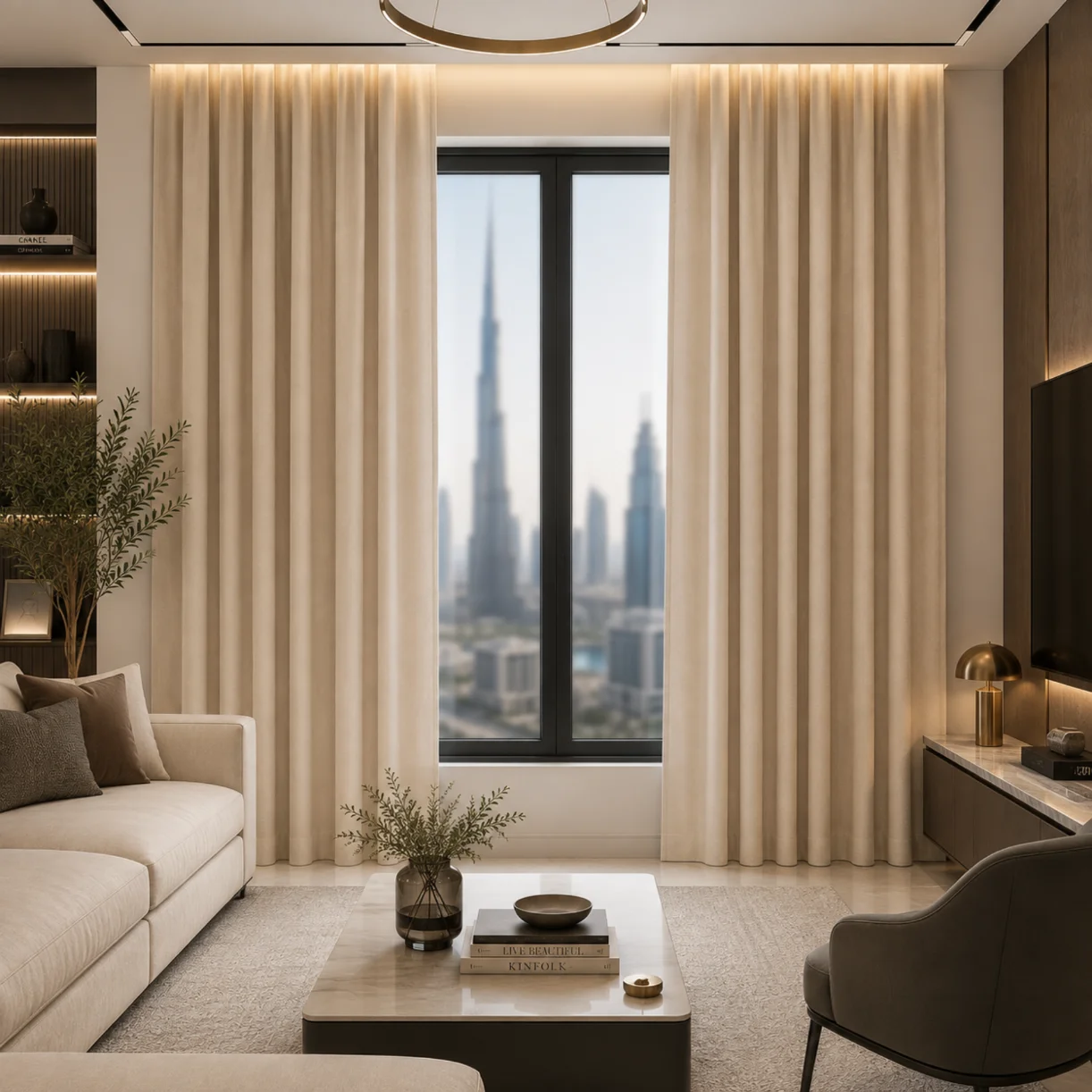 Beige Plain Curtain