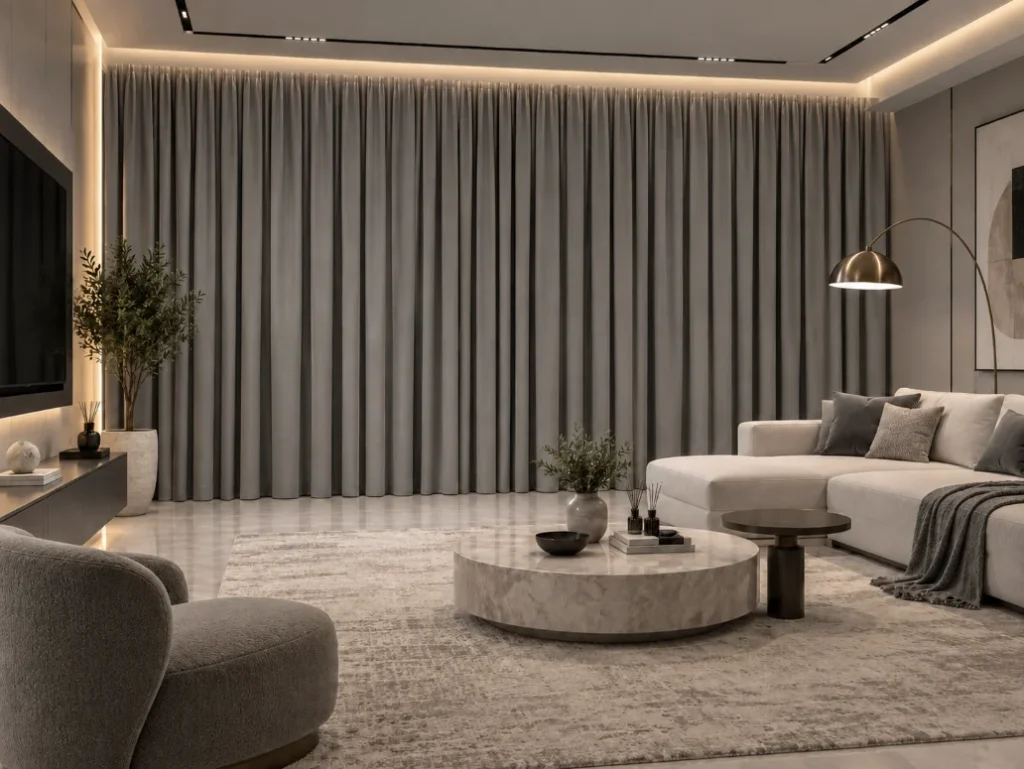 luxury living room blackout curtains in dubai